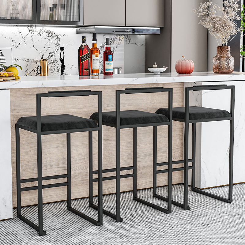 Home Bar Seating - Nordic Velvet Black Bar Chairs for