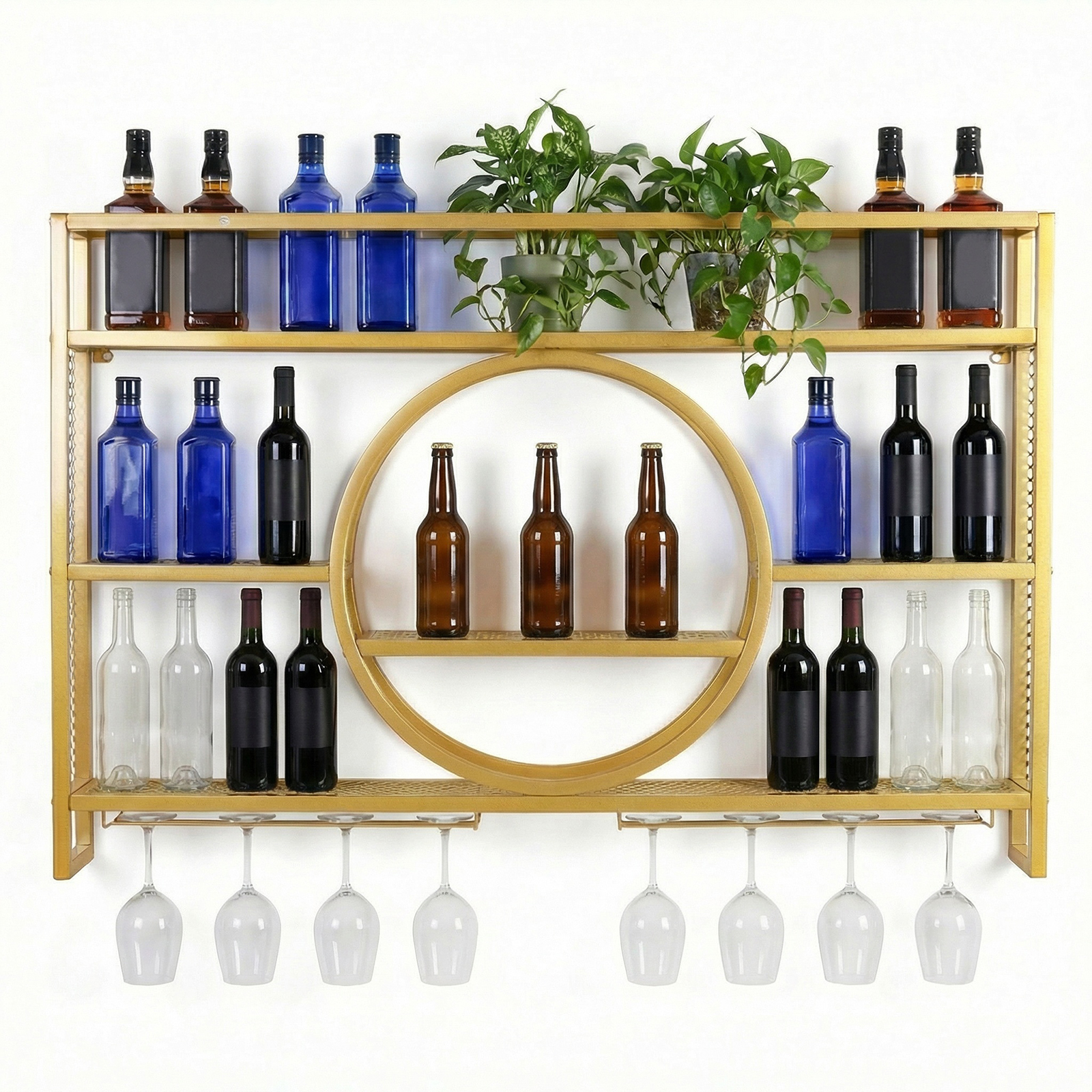 Home Bar Shelves - Wine Glass Rack Floating Bar Shelves
