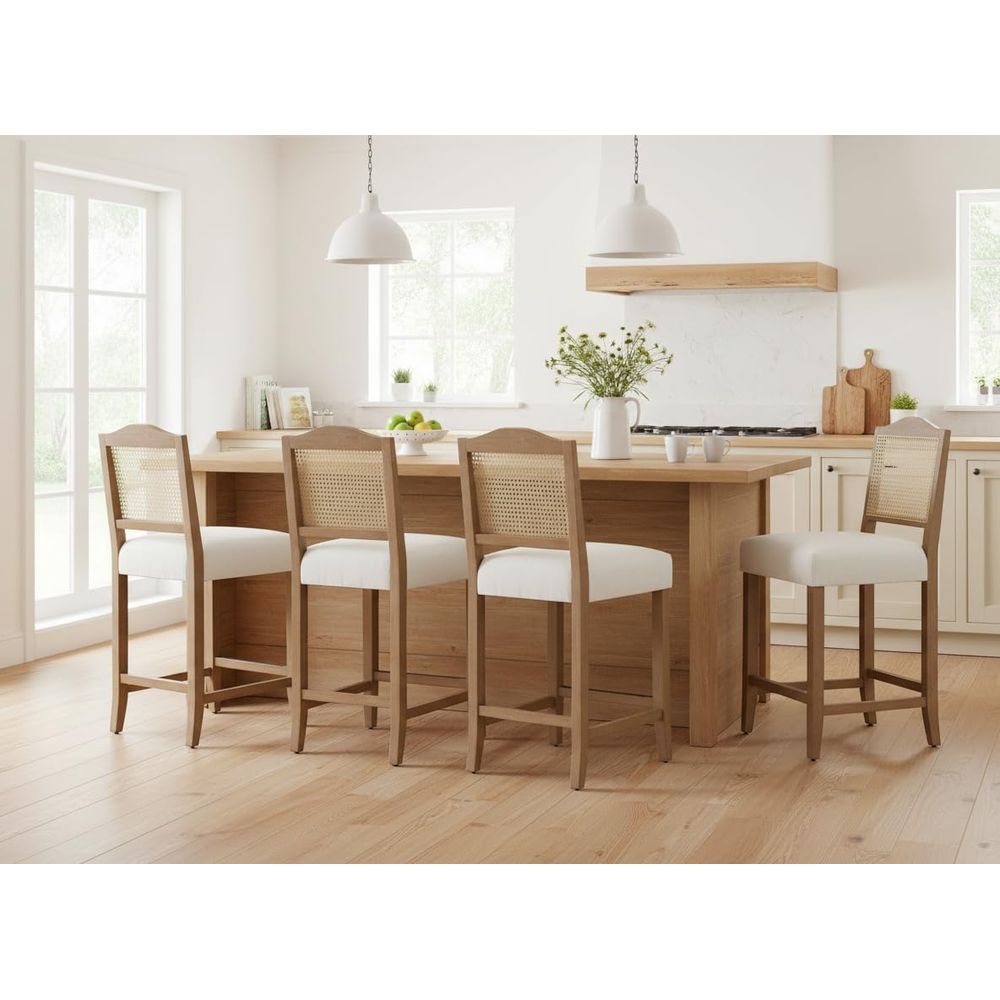 Home Bar And Counter - Set of 4 Linen Beige Cane