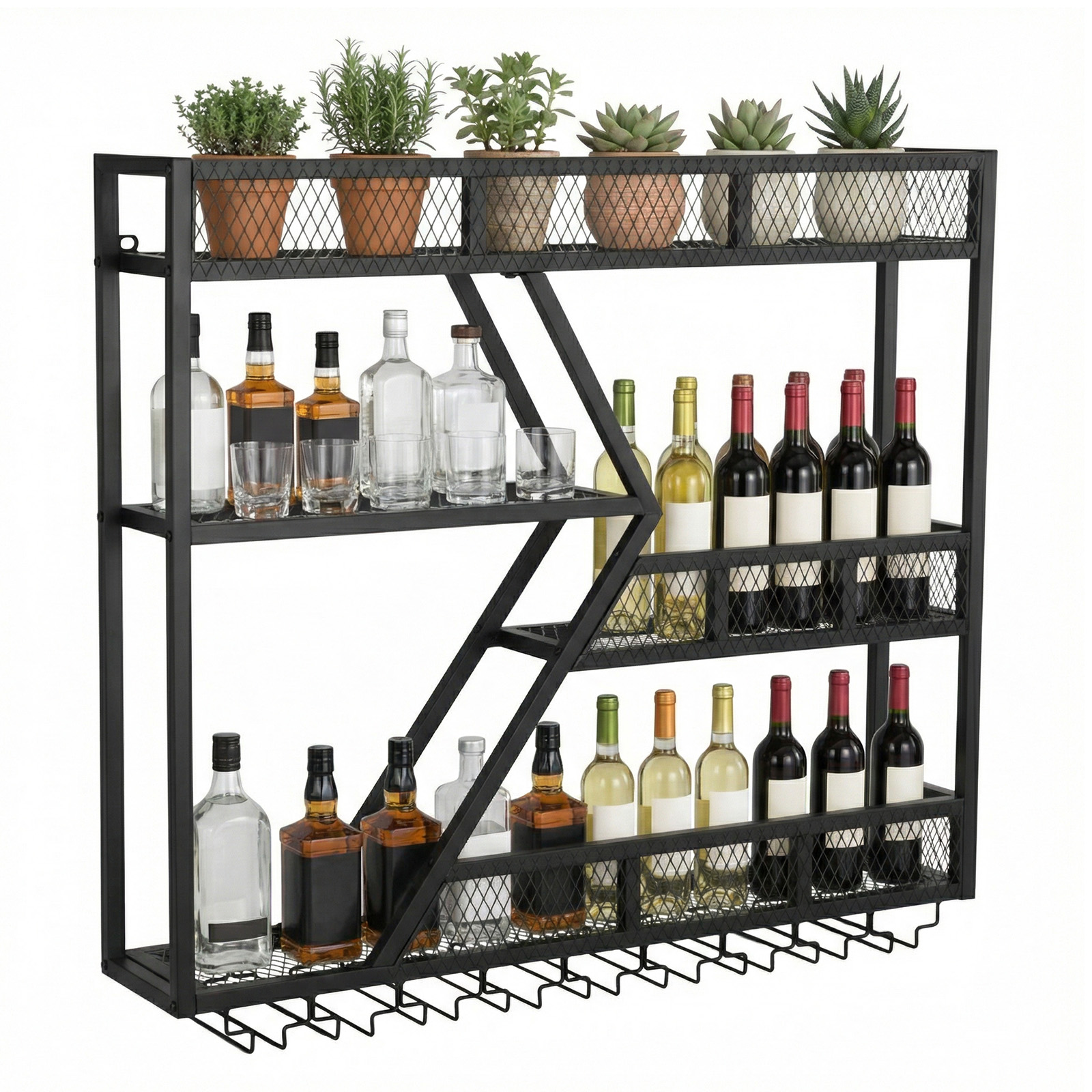 Home Bar Shelves - 39in 3-Tiers Liquor Bottle Display Shelf
