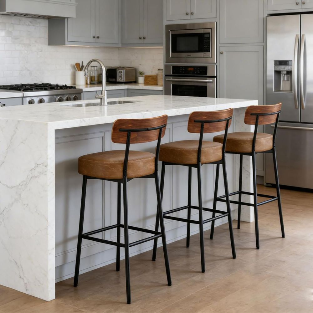 Brown Bar Stools Set o 3, Leat – Home Bar And Counter recenzja i cena