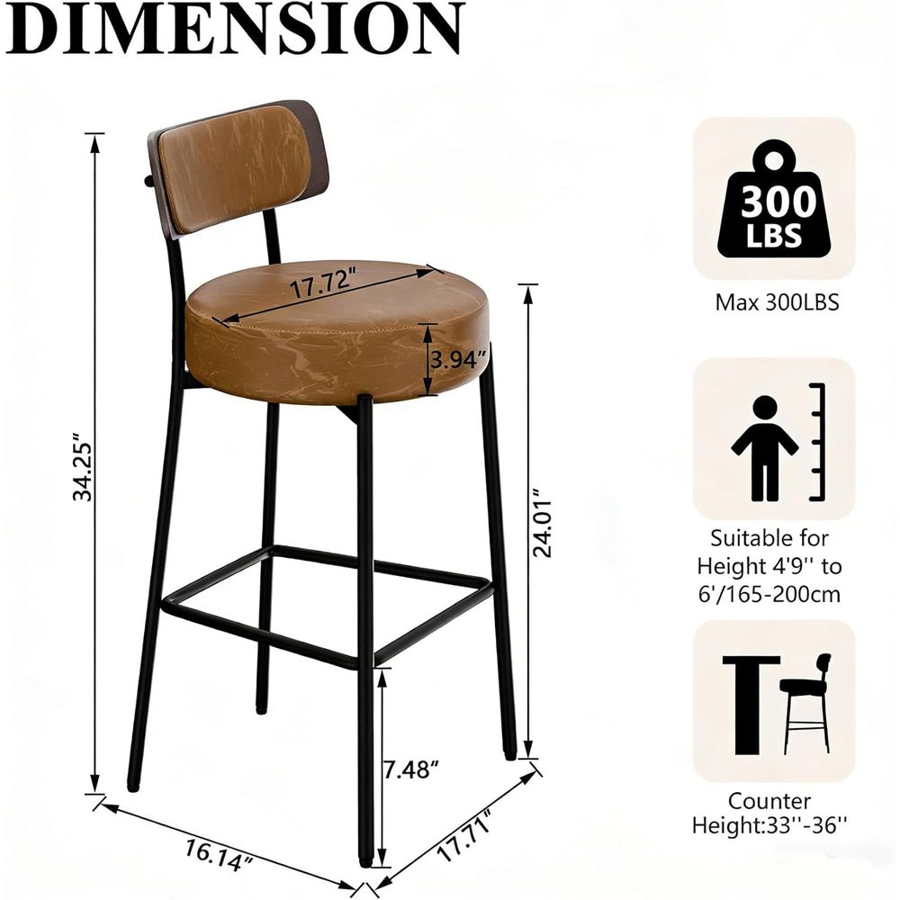 Brown Bar Stools Set o 3, Leat – Home Bar And Counter recenzja i cena