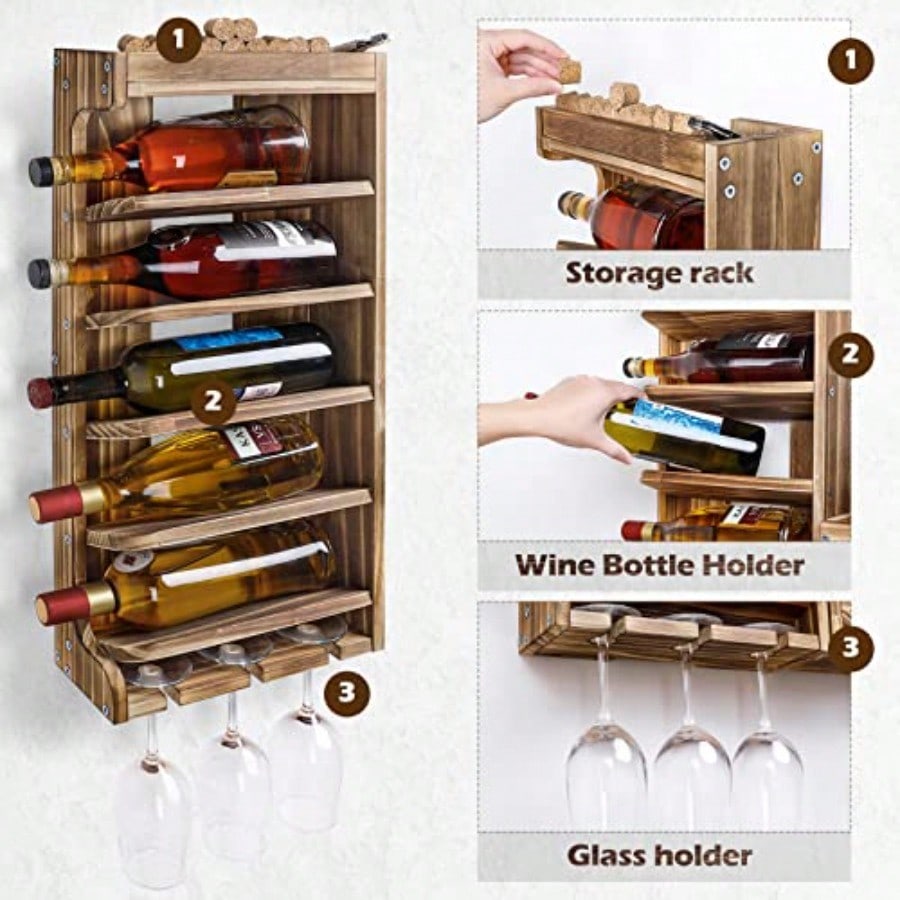 Wine Rack Wall Mounted WoodAlc – Home Bar Shelves recenzja i cena