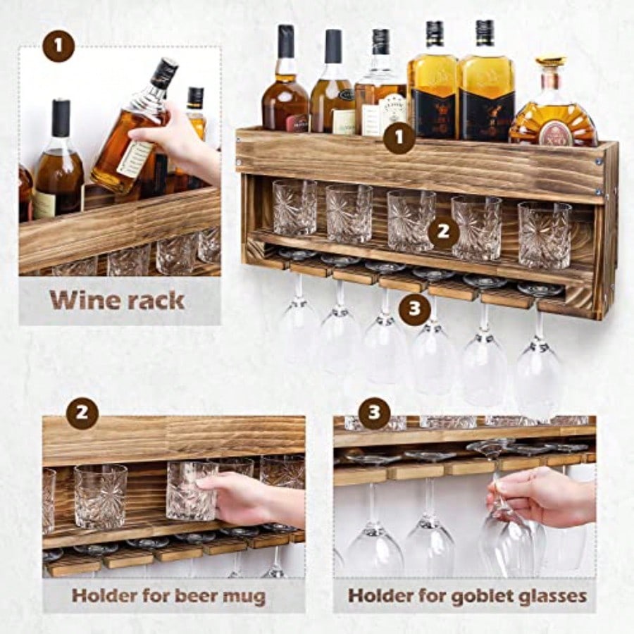 Wine Rack Wall Mounted WoodAlc – Home Bar Shelves recenzja i cena