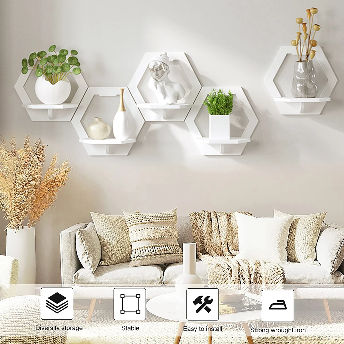 3Pcs Hexagon Wall Shelf Punch  – Home Bar Shelves recenzja i cena