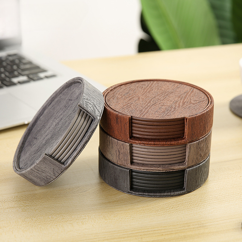 6 Wood Grain Leather Coasters  – Home Bar And Counter recenzja i cena