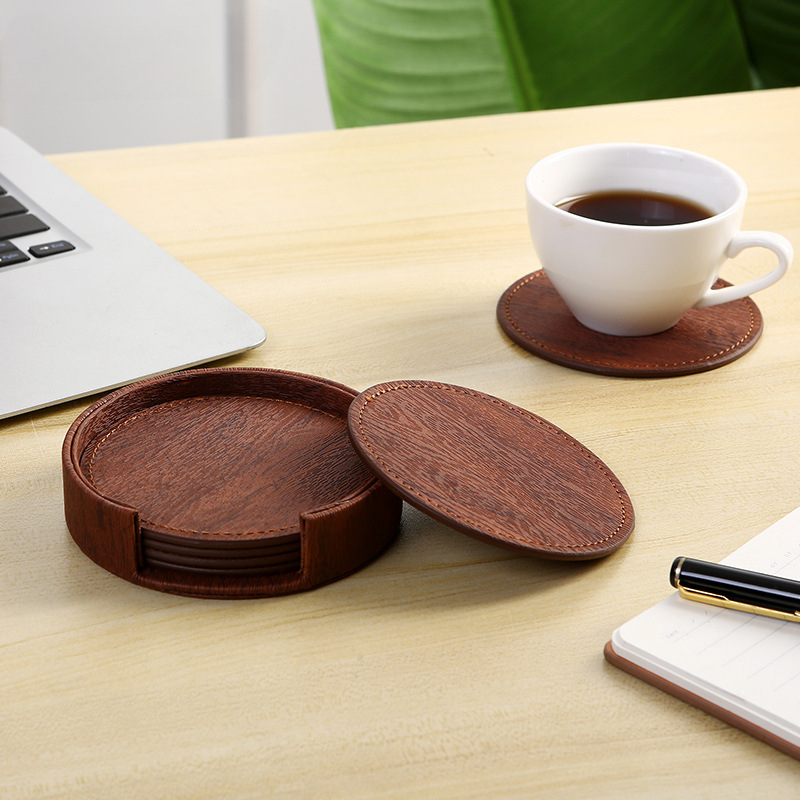 6 Wood Grain Leather Coasters  – Home Bar And Counter recenzja i cena