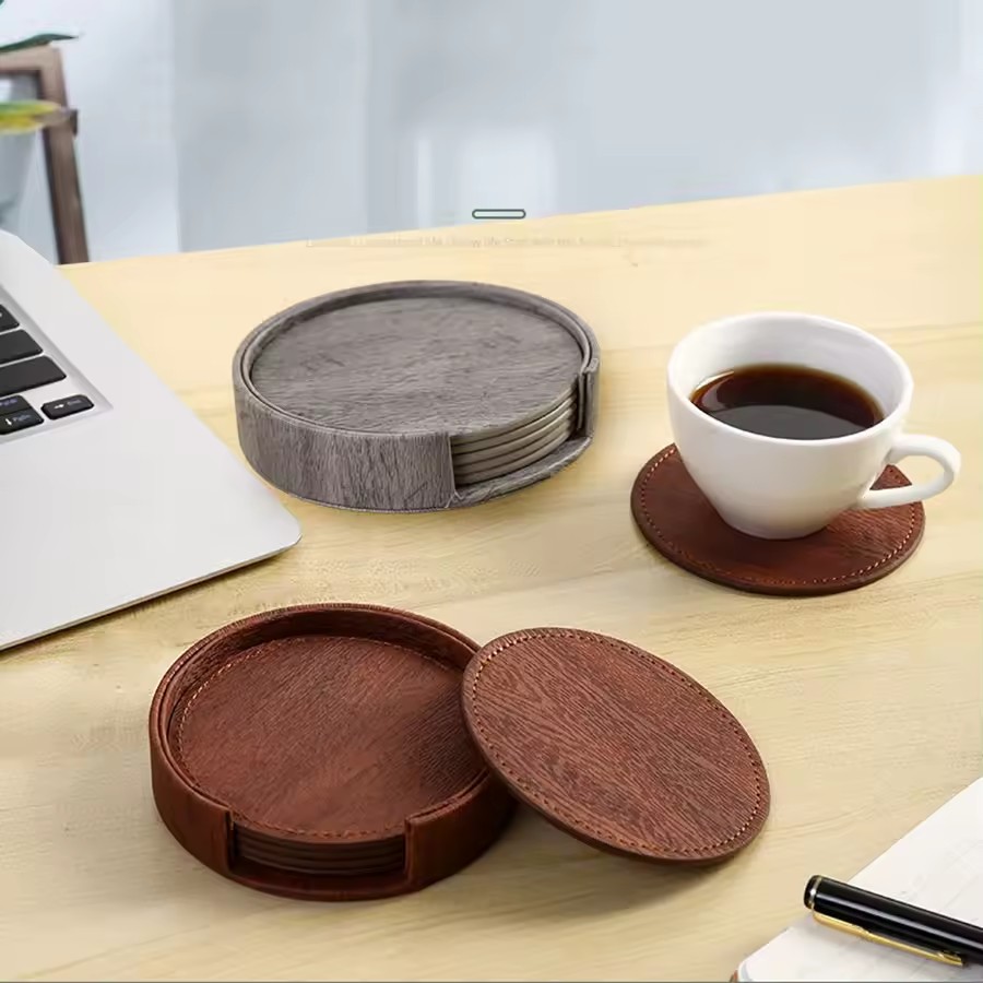 6 Wood Grain Leather Coasters  – Home Bar And Counter recenzja i cena