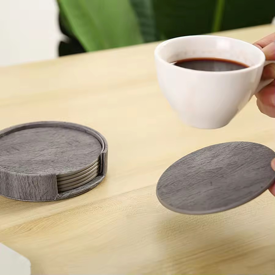 6 Wood Grain Leather Coasters  – Home Bar And Counter recenzja i cena