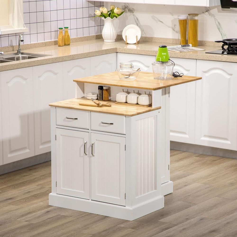 White Kitchen Island with Stor – Home Bar Shelves recenzja i cena