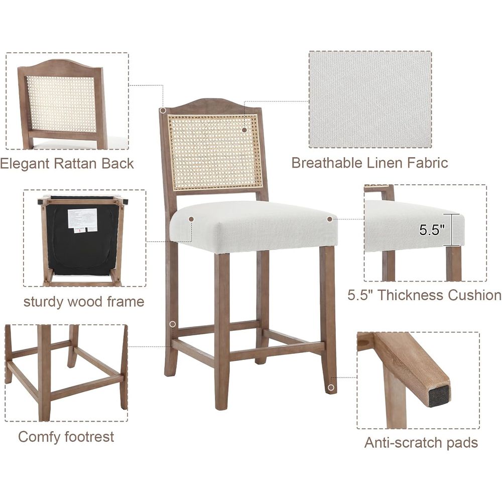 Set of 4 Linen Beige Cane Back – Home Bar And Counter recenzja i cena