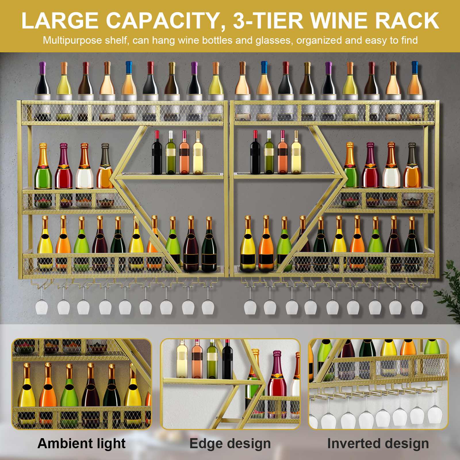 Metal Wine Storage Rack Wall M – Home Bar Shelves recenzja i cena
