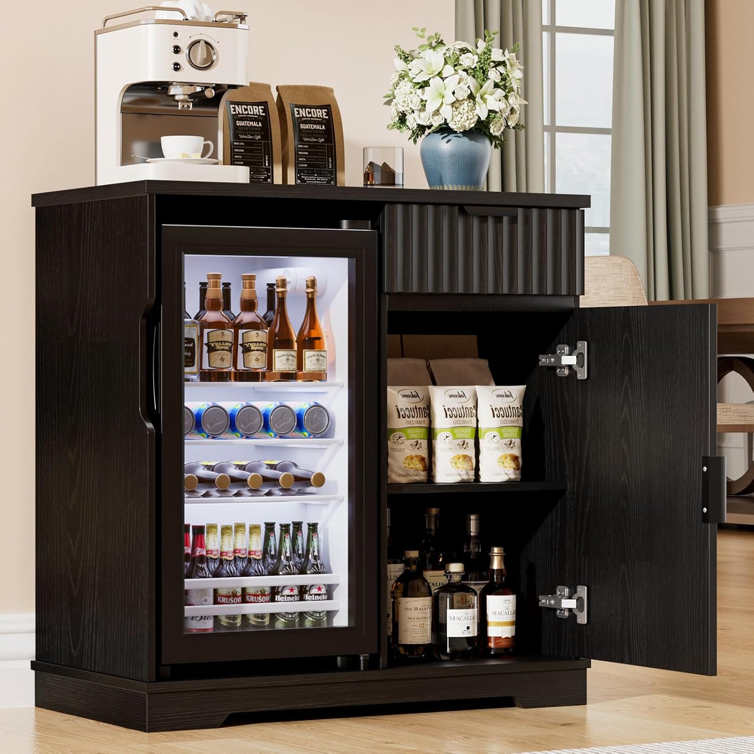 Fluted Coffee Bar Cabinet with – Home Bar And Fridge recenzja i cena