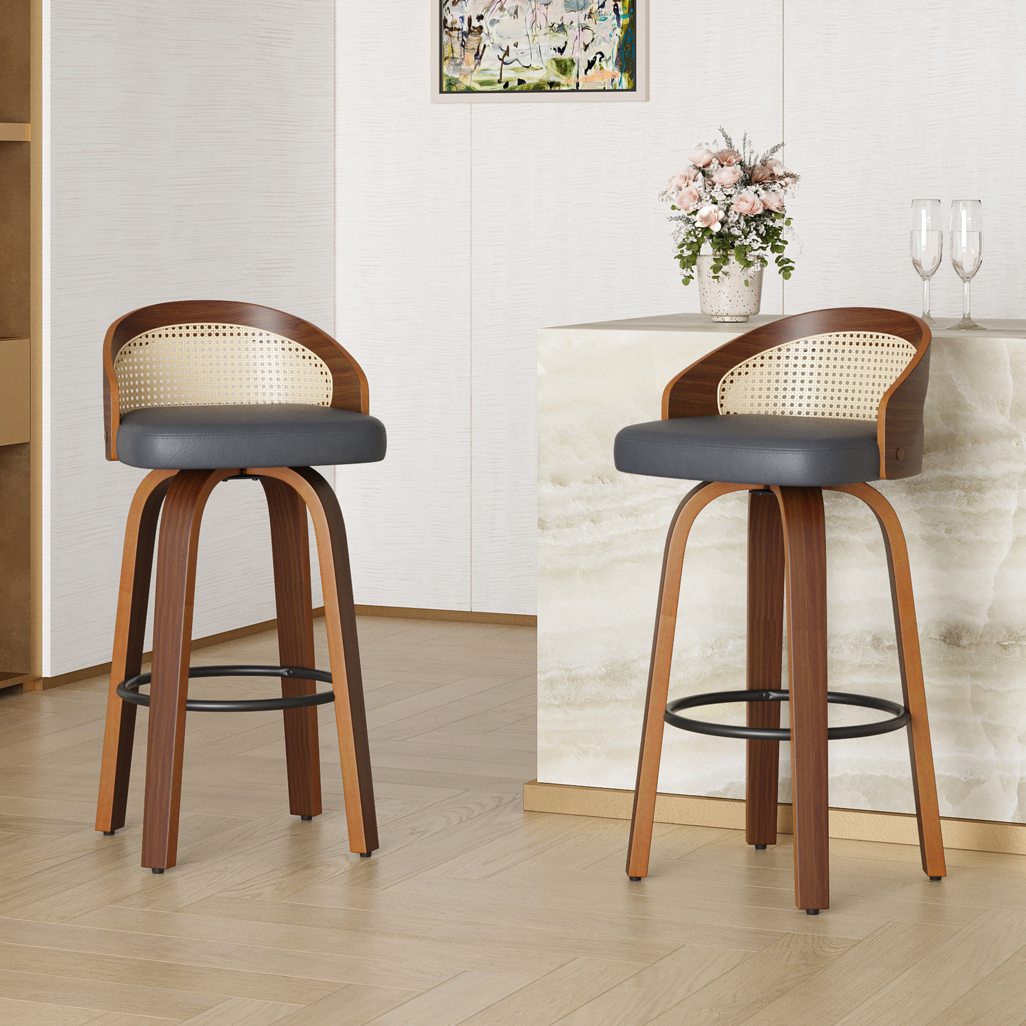 Set of 2 Swivel Bar Stools, Mo – Home Bar Seating recenzja i cena