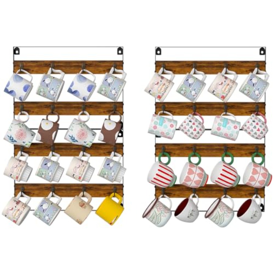 Rustic Wood Coffee Mug Rack -  – Home Bar Shelves recenzja i cena