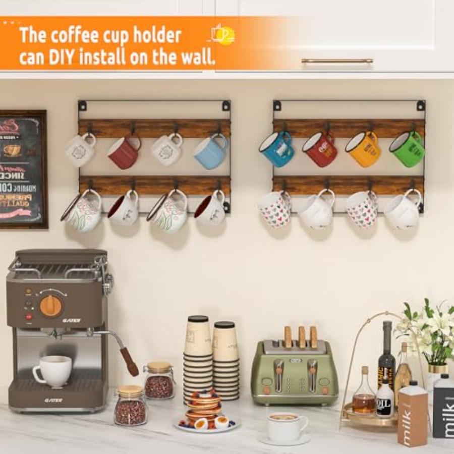 Rustic Wood Coffee Mug Rack -  – Home Bar Shelves recenzja i cena
