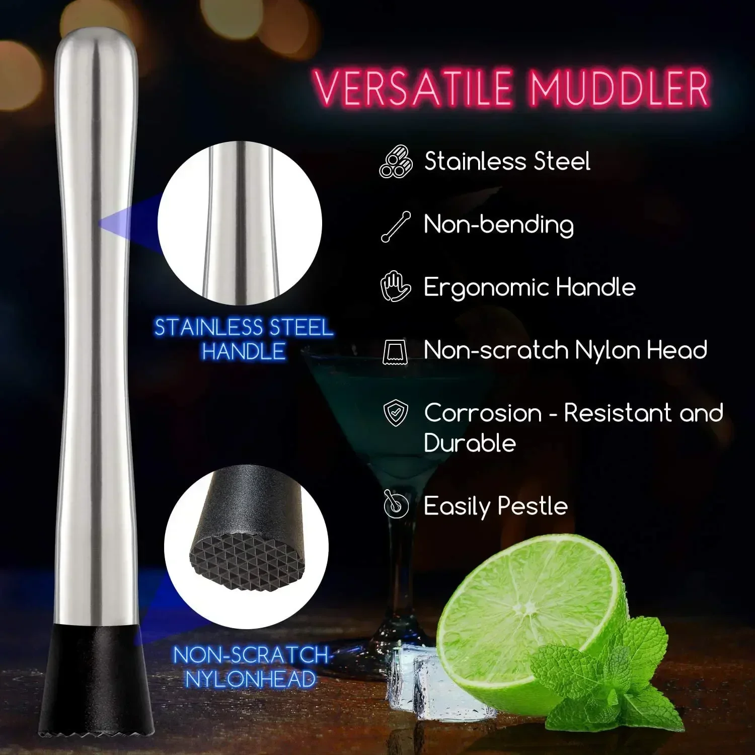 Stainless Steel Cocktail Muddl – Bitters Bottle Set recenzja i cena